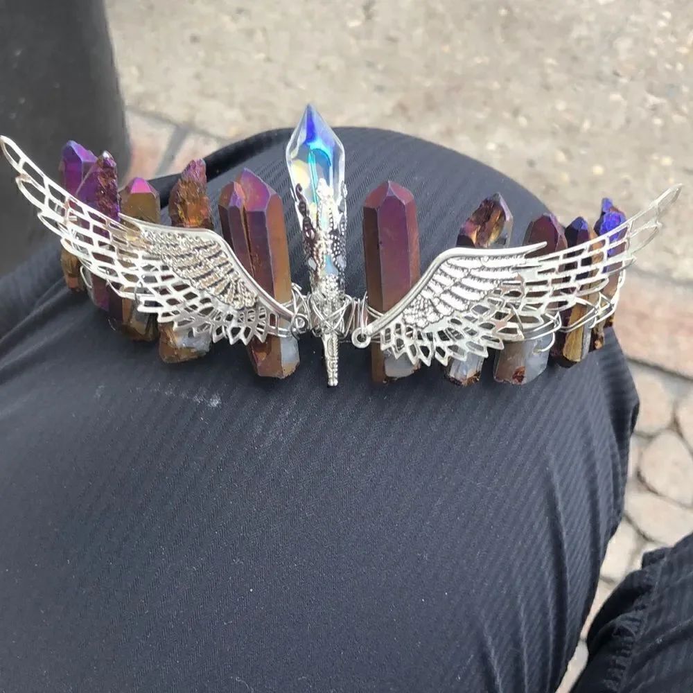 Angel Wings Black Titanium Kyanite Goddess Crystal Crown